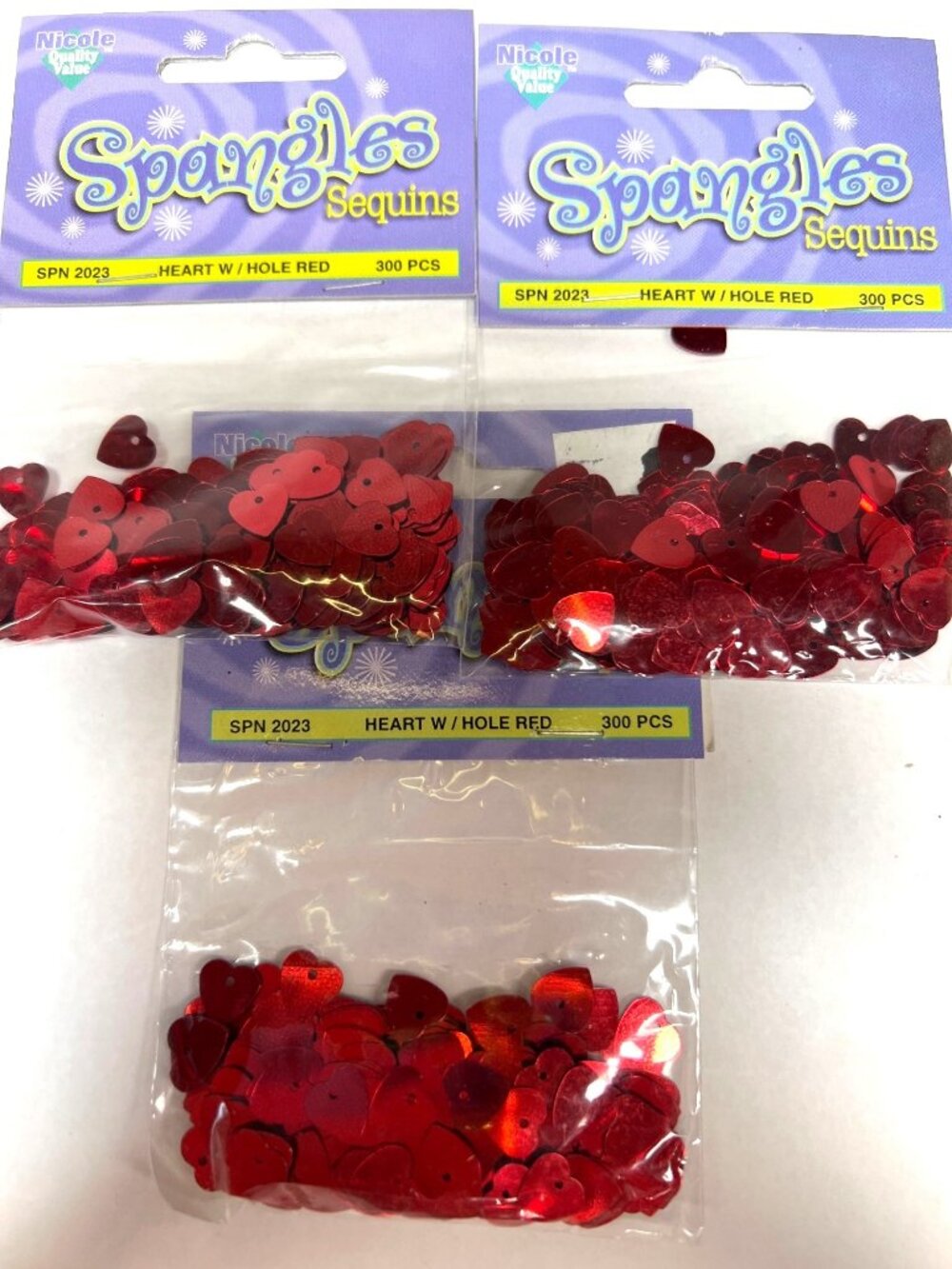 3 Pkg Heart-Shaped Red Sequins With Holes 300 Pieces Per Pack Crafting Supplies
